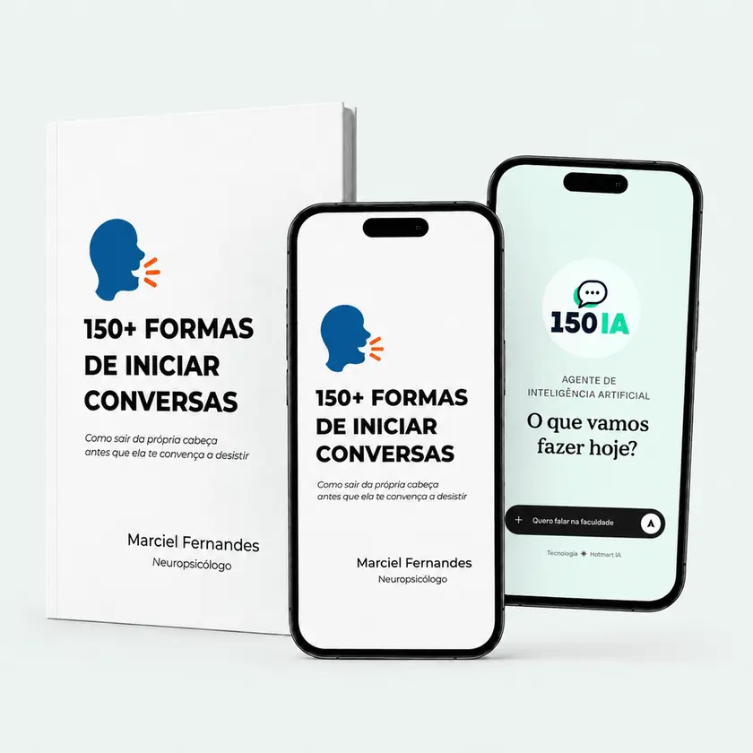 Mockup do guia 150+ Formas de Iniciar Conversas com o 150 IA no celular